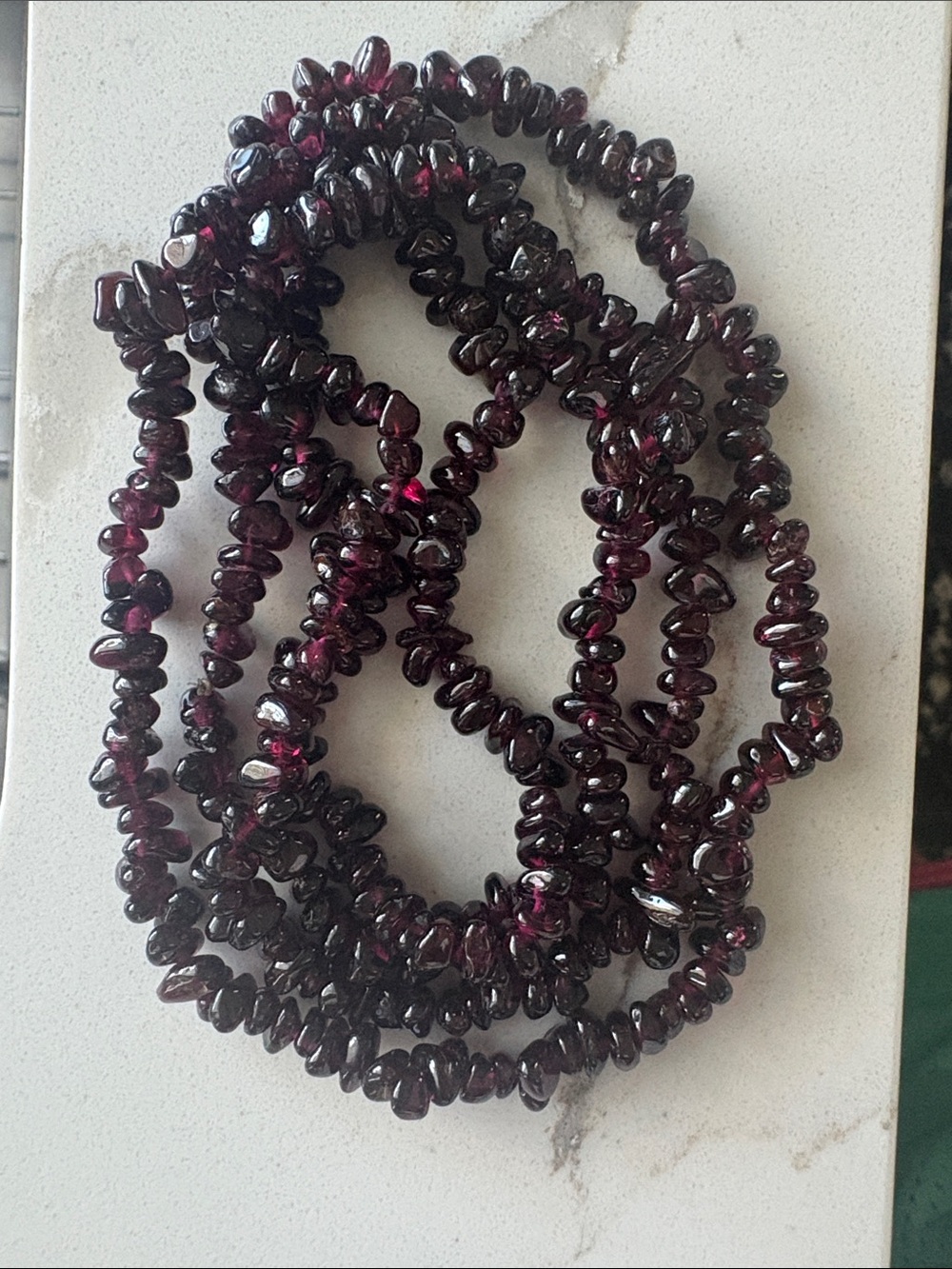 Garnet Beaded Necklace - Deep Red. 30” Long